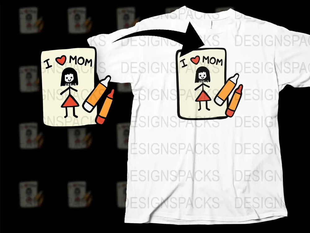 Cute 'I Love Mom' T-Shirt, Kids Drawing Style, Mother's Day Gift, Unisex White Tee