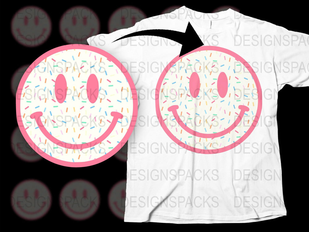 Happy Face T-Shirt, Smiley Graphic Tee, Sprinkle Design, Unisex Adult Casual Wear, White Cotton Shirt