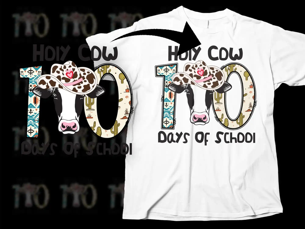 Holy Cow 100 Days of School T-Shirt, Cute Teacher White Tee, Fun Graphic Kindergarten Celebration Shirt