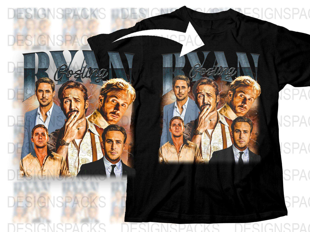 Ryan Gosling Graphic Tee, Vintage Movie Star Portrait T-Shirt, Stylish Men's Fashion, Unique Actor Print Top