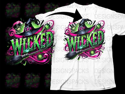 Wicked Witch Halloween T-Shirt, Unique Graphic Tee, Spooky Party Costume, Witch Hat and Broom Design, Vibrant Colors