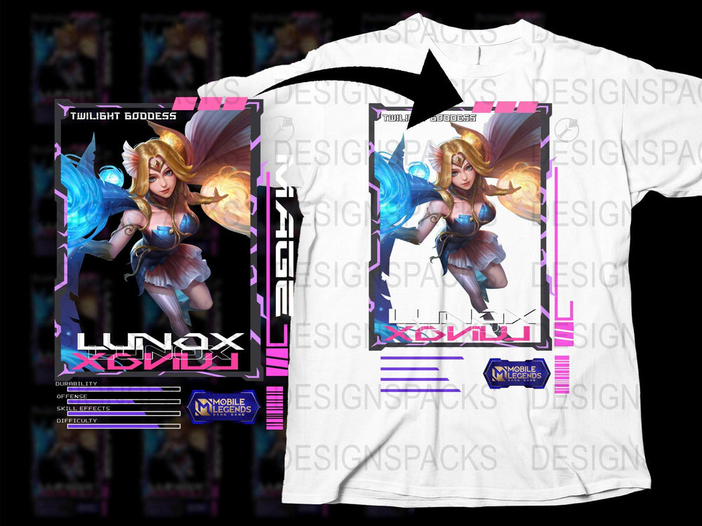 Twilight Goddess Lunox Mobile Legends Graphic T-Shirt, Vibrant Anime Style Design, Gamer Apparel