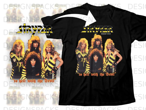 Black t-shirt with Stryper band members and 