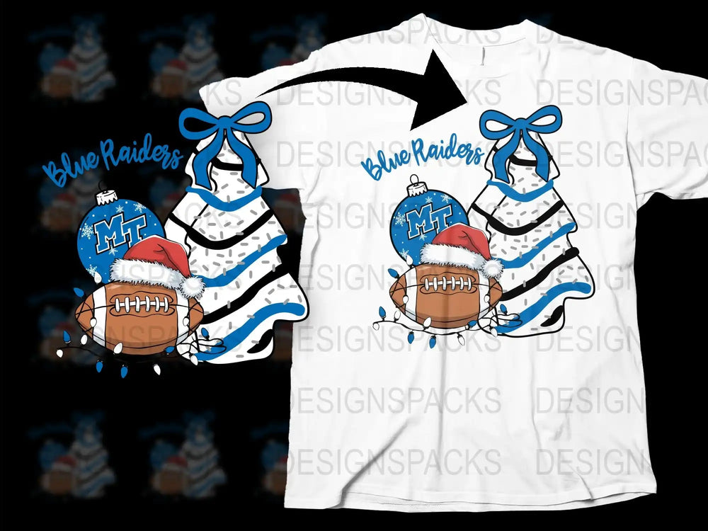 Blue Raiders Football T-Shirt, Christmas Snowman Design, Holiday Sports Apparel, Festive Winter Clothing for Fans