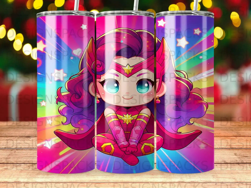 Chibi Wonder Woman with purple hair and star-spangled costume.