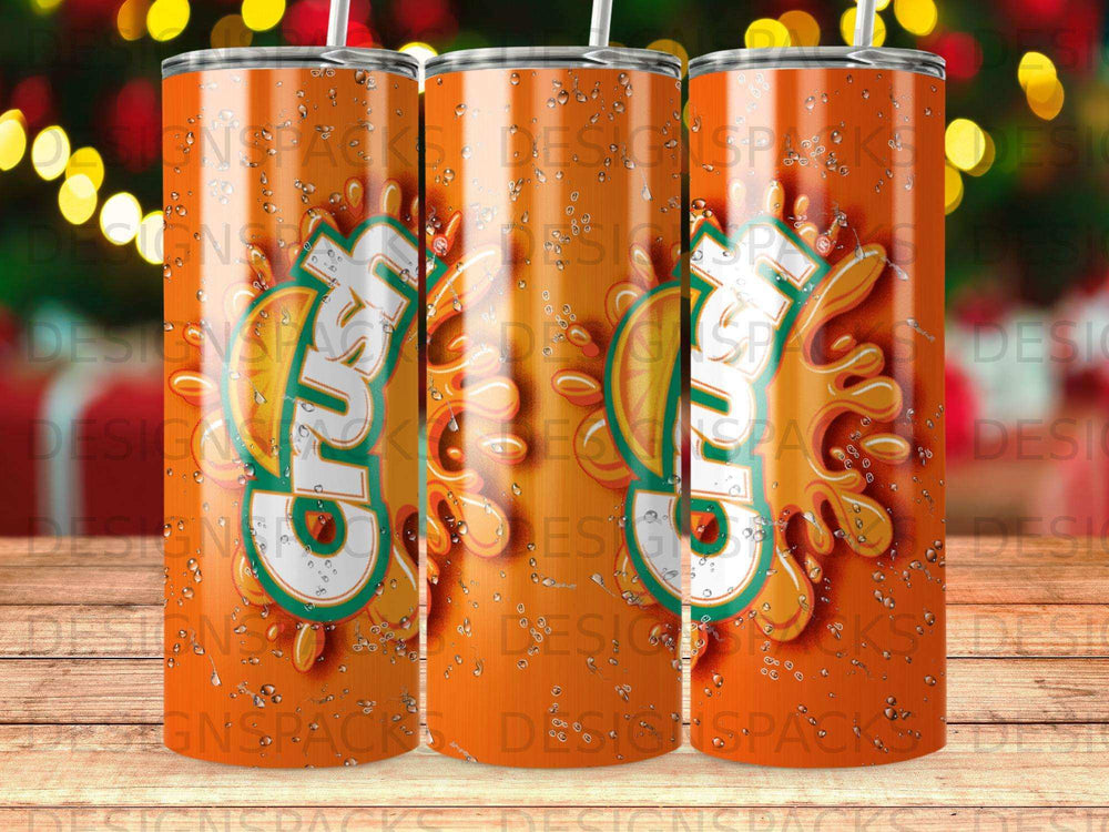 Orange Crush soda can with splattered liquid, full wrap design.