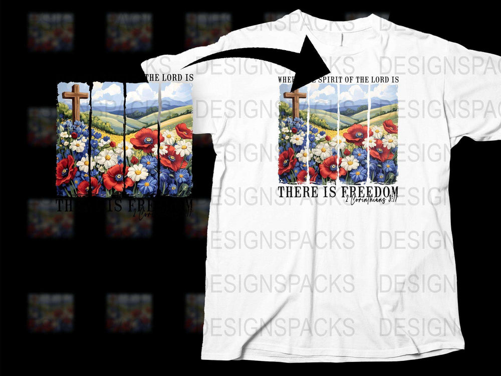 Christian T-Shirt, Floral Design, Inspirational Quote, Freedom Theme, Unisex White Tee with Vibrant Colors