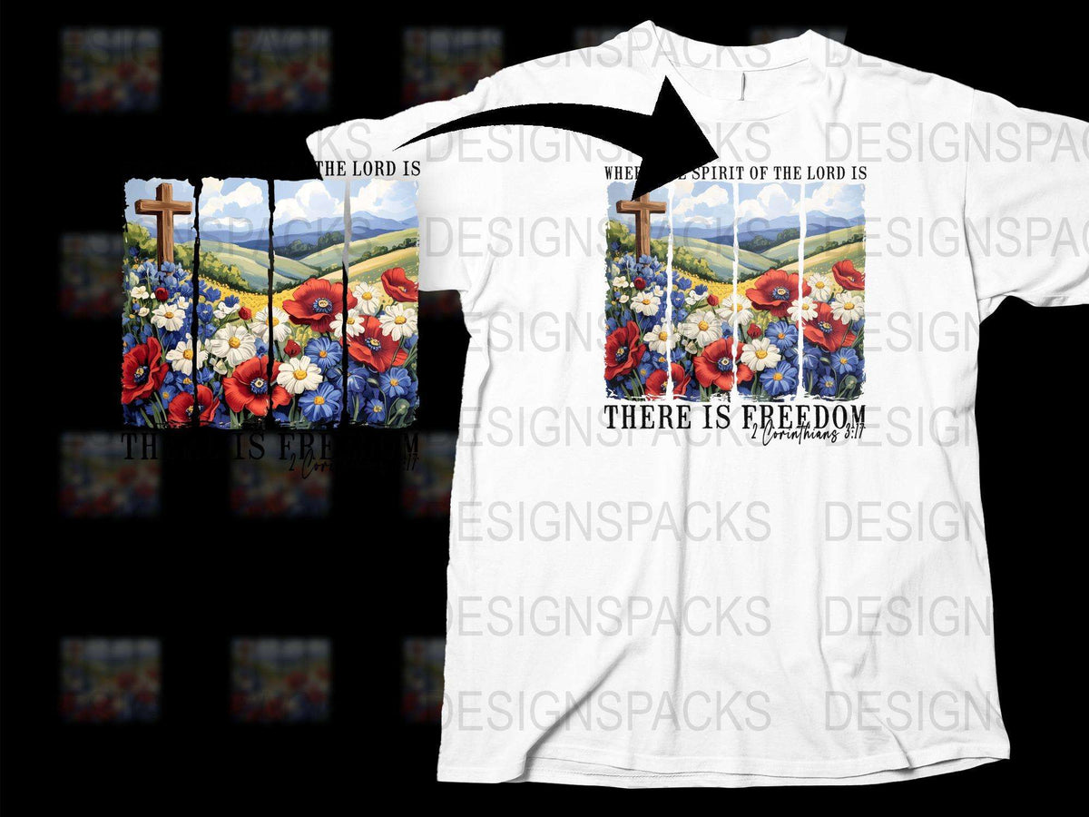 Christian T-Shirt, Floral Design, Inspirational Quote, Freedom Theme, Unisex White Tee with Vibrant Colors