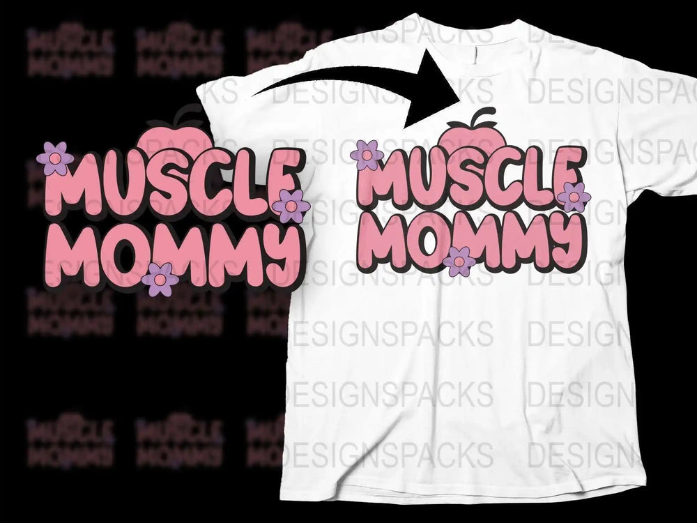 Muscle Mommy Graphic T-Shirt, Funny Workout Tee, Pink Floral Women's Fitness Apparel, Gift for Gym Lovers, Casual Sportswear Top