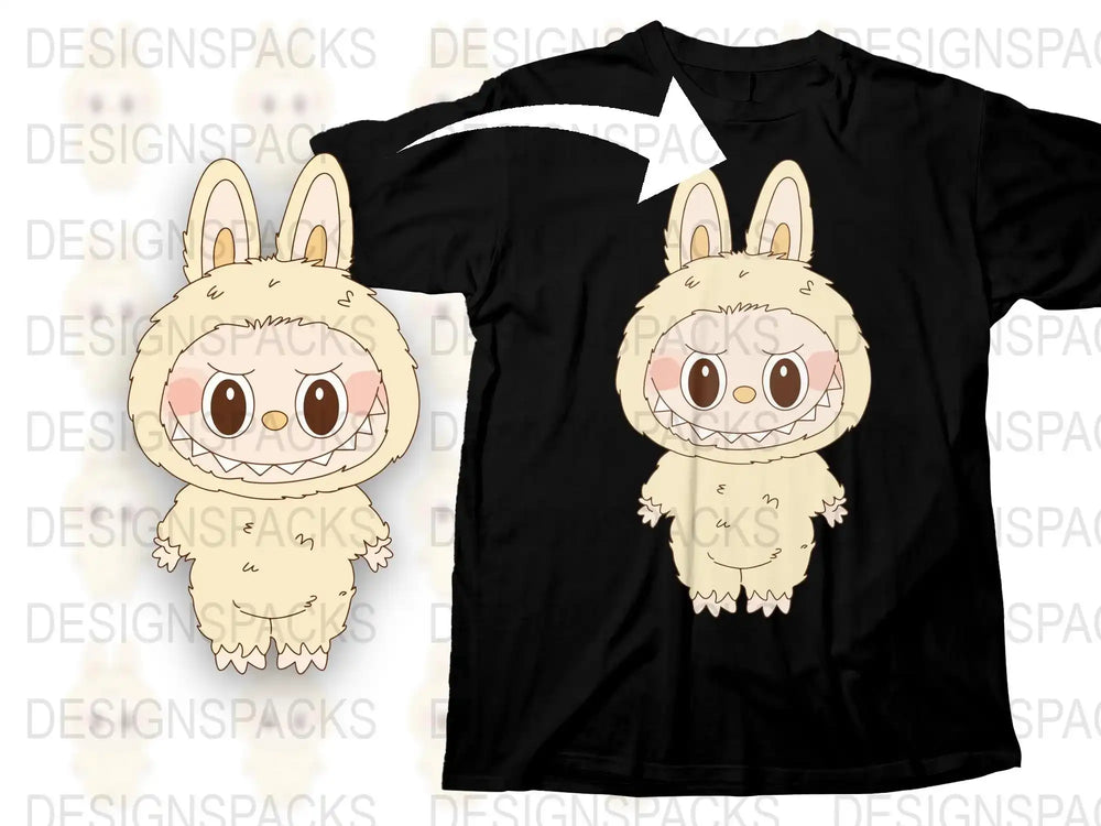 Cute Cartoon Monster T-Shirt, Funny Creature Graphic, Unisex Black Tee, Casual Streetwear, Unique Character Design Shirt for Teens