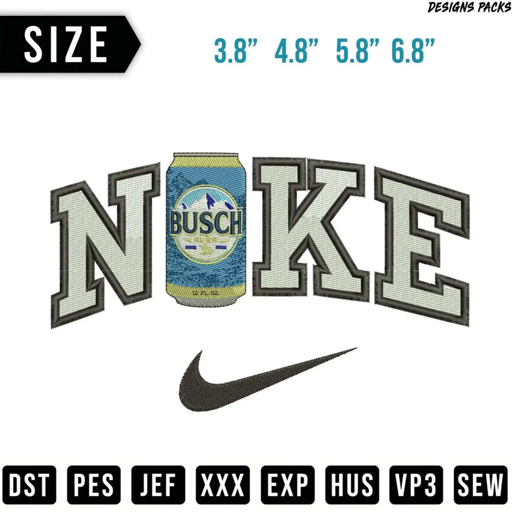 Nike logo with Busch beer can replacing the "U".