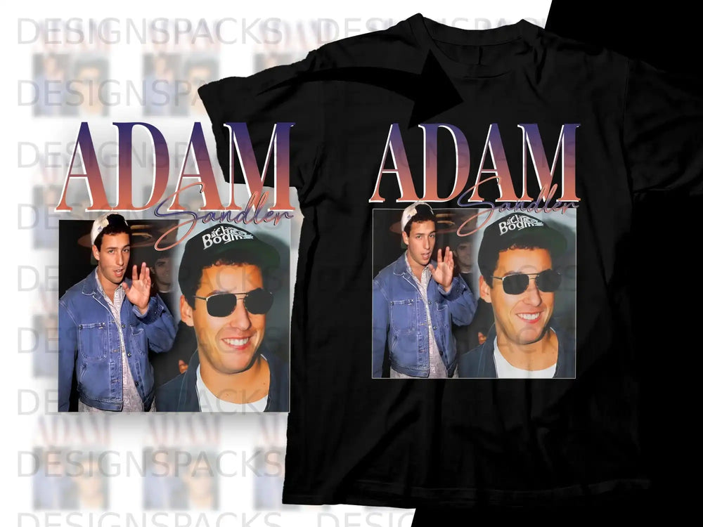 Adam Sandler in denim jacket and t-shirt, waving.