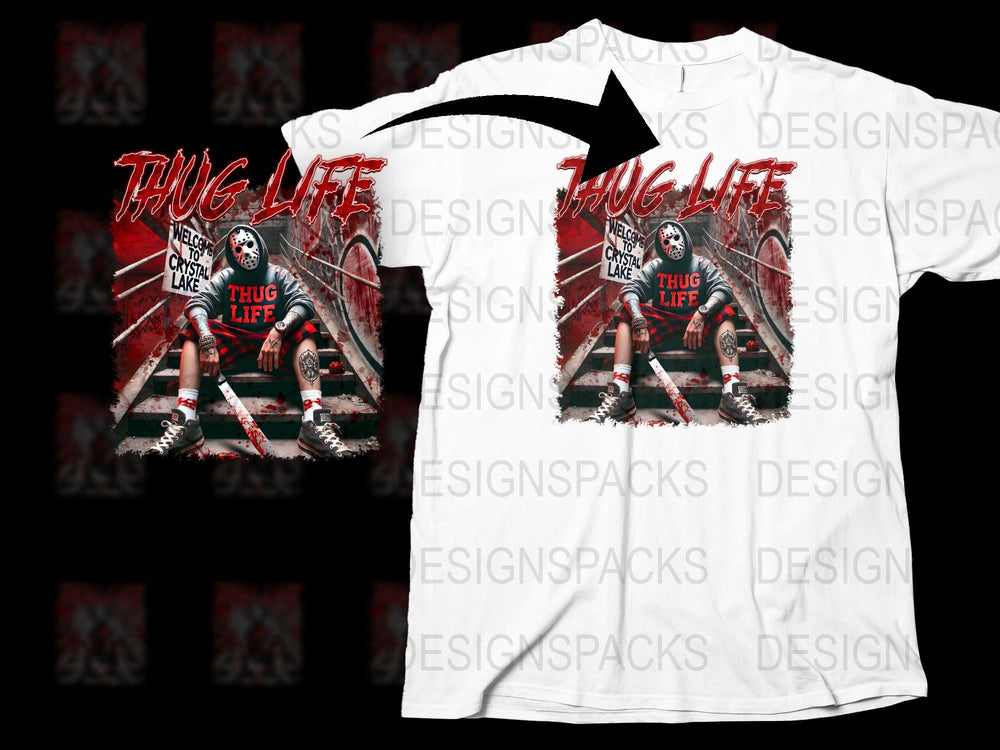 Thug Life Graphic T-Shirt, Skull and Crossbones Design, Urban Streetwear, Red and White Tee, Men's Fashion, Hip Hop Inspired Clothing