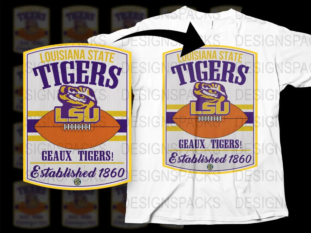 LSU Tigers Football T-Shirt, Louisiana State University Apparel, Geaux Tigers, Vintage Sports Fan Gift, Established 1860
