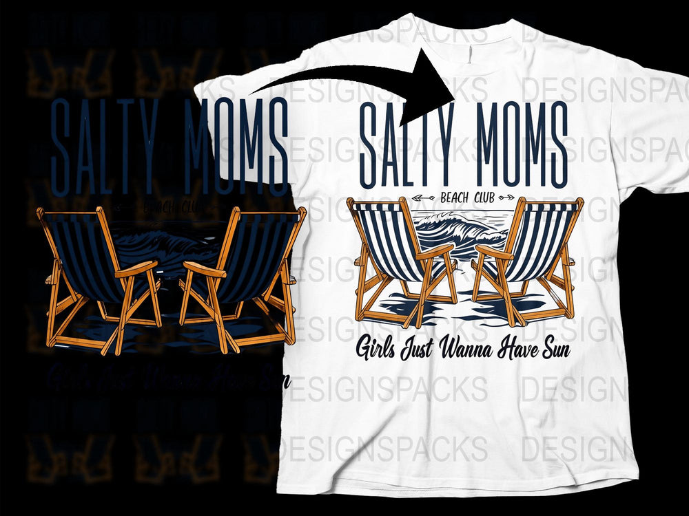 Salty Moms Beach Club T-Shirt, Girls Just Wanna Have Sun Graphic Tee, Summer Casual Fashion Top for Women