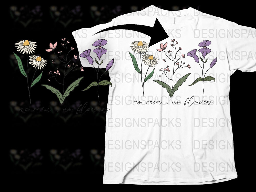 Floral Graphic T-Shirt, Daisy and Lavender Print, White Cotton Tee, Botanical Art, Women's Fashion Top, Summer Casual Wear
