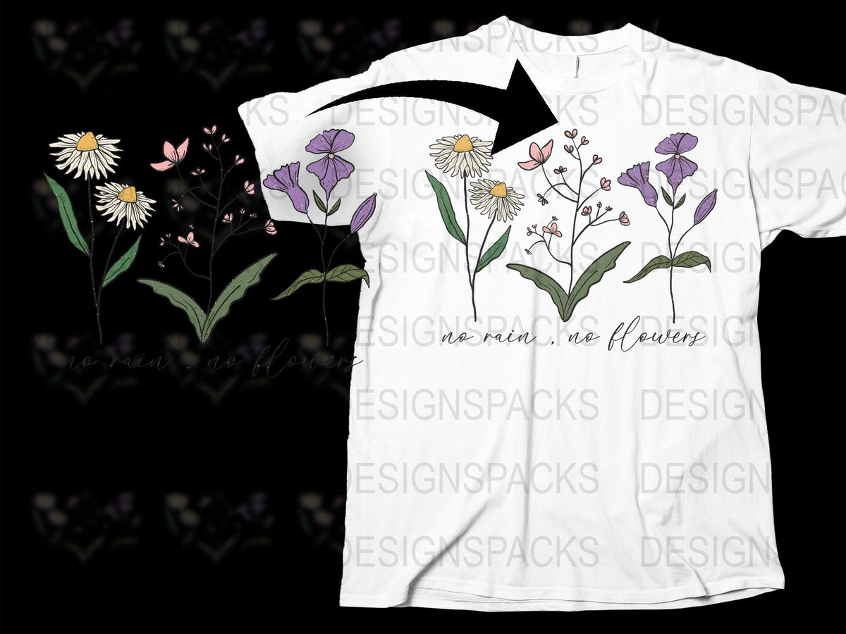 Floral Graphic T-Shirt, Daisy and Lavender Print, White Cotton Tee, Botanical Art, Women's Fashion Top, Summer Casual Wear