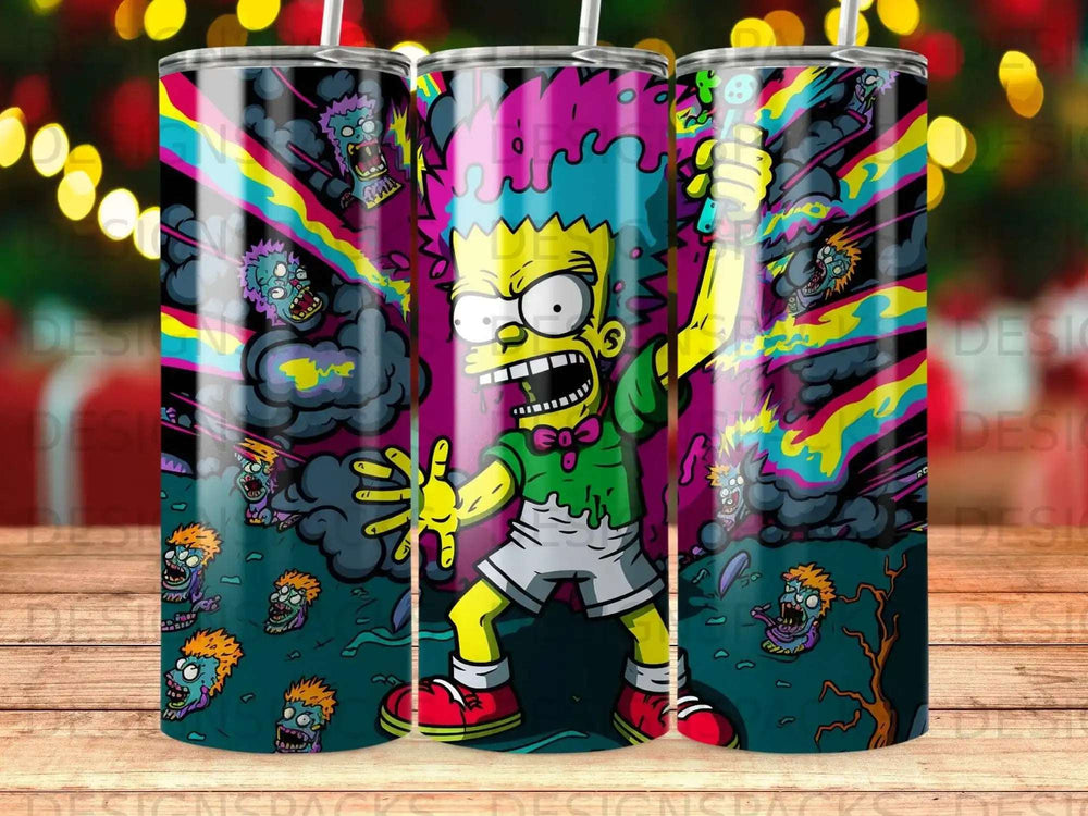 Bart Simpson character with wide eyes, open mouth, and raised arm in cartoon style.