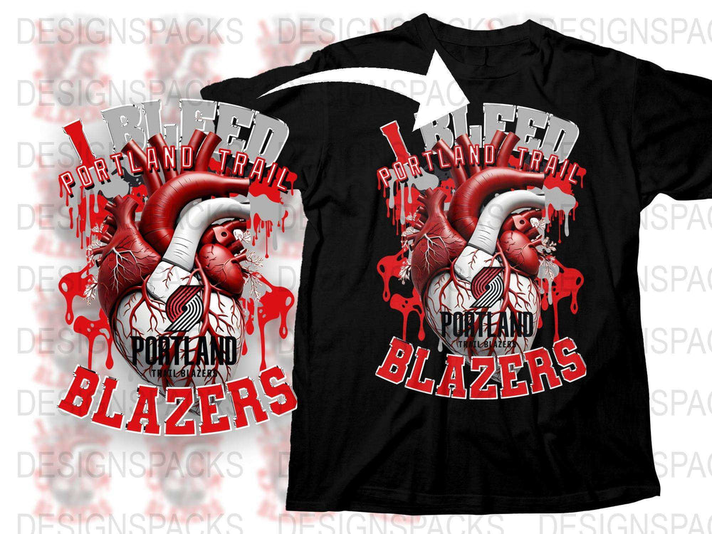 Portland Trail Blazers Heart Design T-Shirt, Graphic NBA Fan Apparel, Black and Red Tee