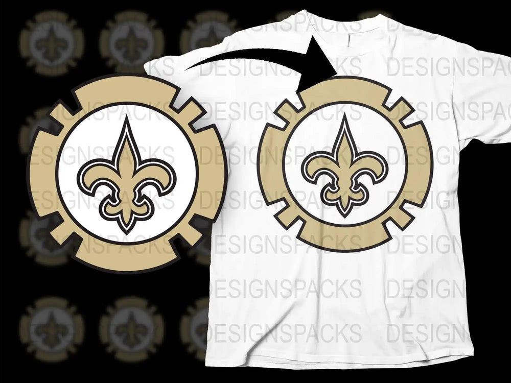 Fleur-de-Lis T-Shirt, Vintage Style Gear Design, Elegant Casual Wear, Unisex Graphic Tee