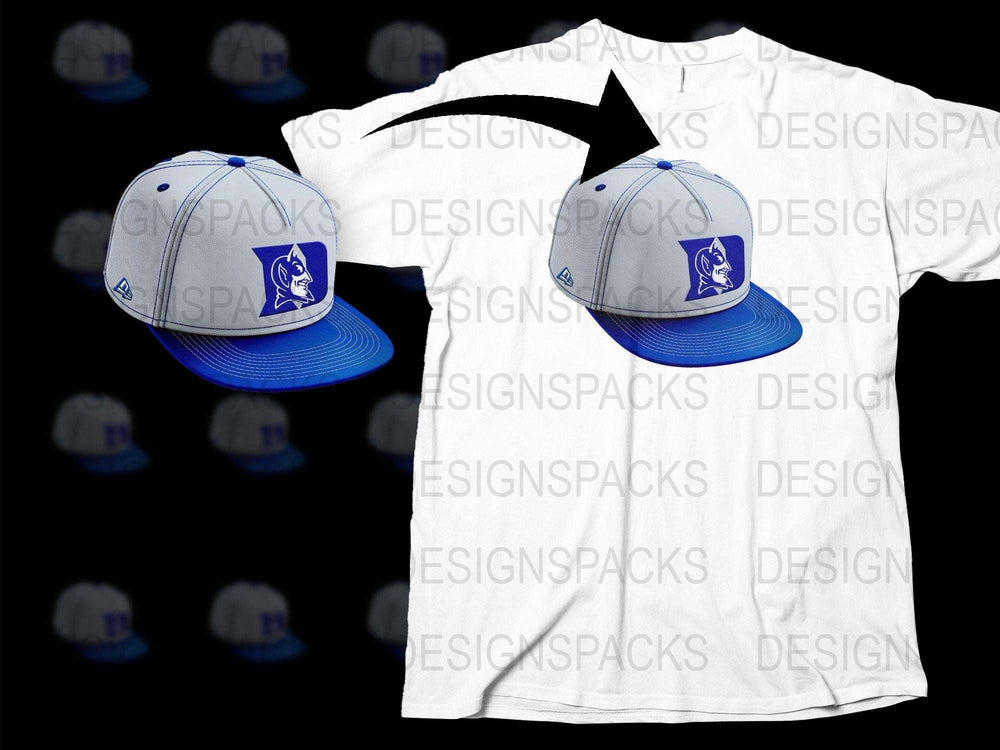 Blue and White Baseball Cap with Duke Logo, Adjustable Snapback Hat, Sports Cap