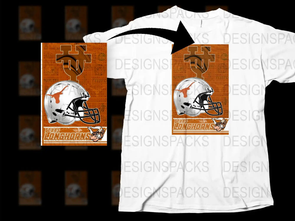 Texas Longhorns T-Shirt, Orange White College Football Helmet Graphic Tee