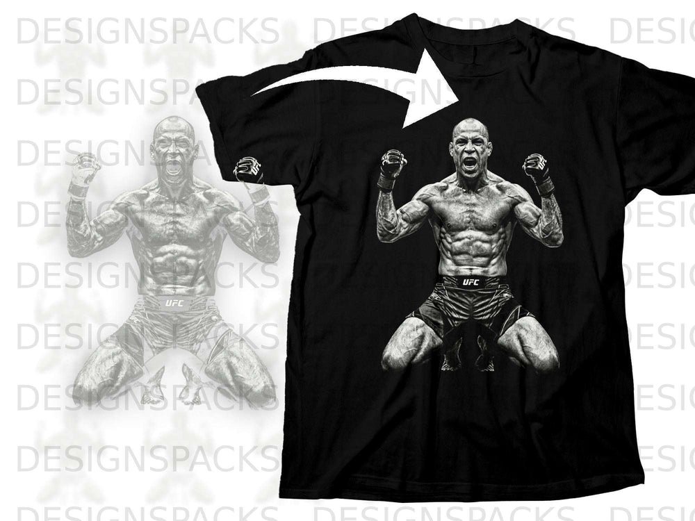 Black UFC t-shirt with a black and white graphic of a fighter.