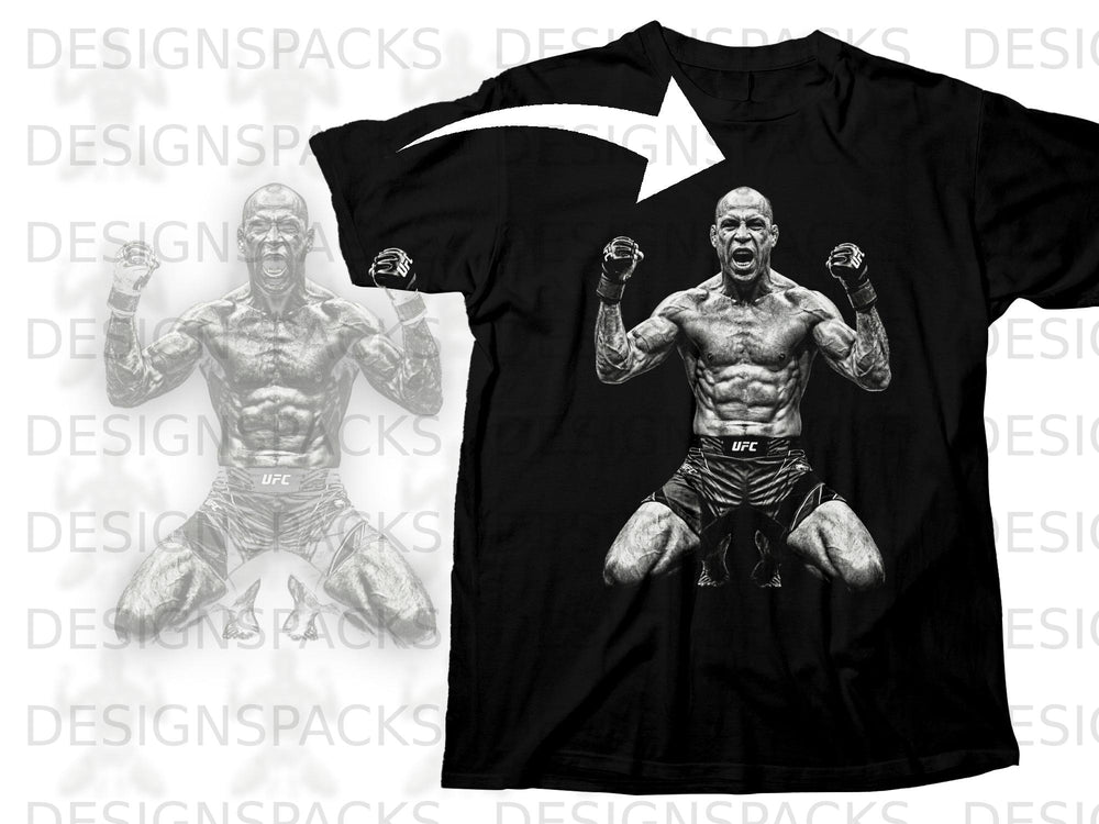 Black UFC t-shirt with a black and white graphic of a fighter.
