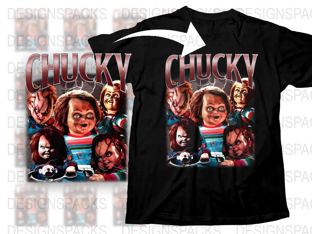 Chucky Horror Movie Graphic T-Shirt, Vintage Style Scary Doll Tee, Unisex Black Cotton Shirt, Halloween Costume Idea