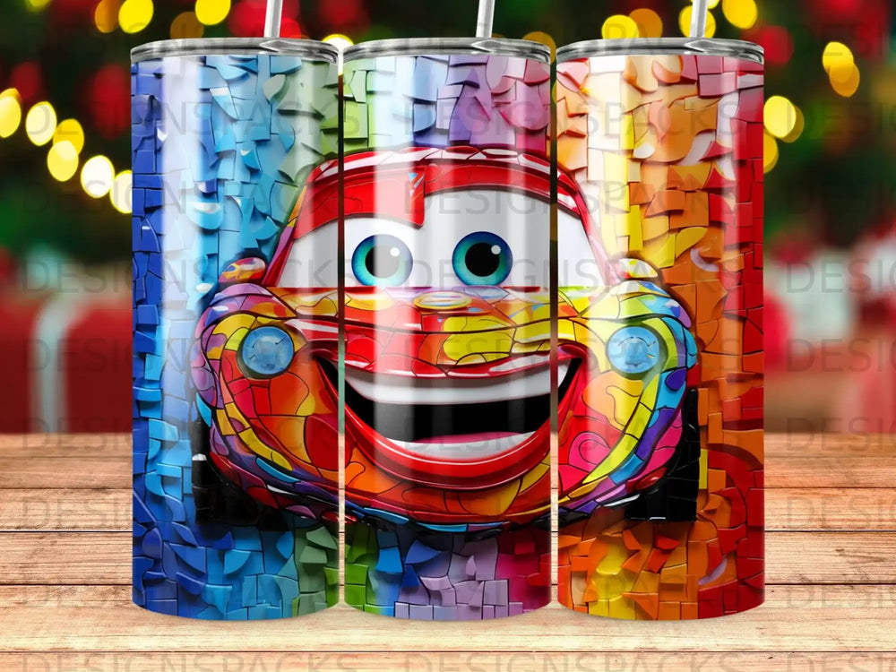 Lightning McQueen car character with a mosaic colorful tile pattern.