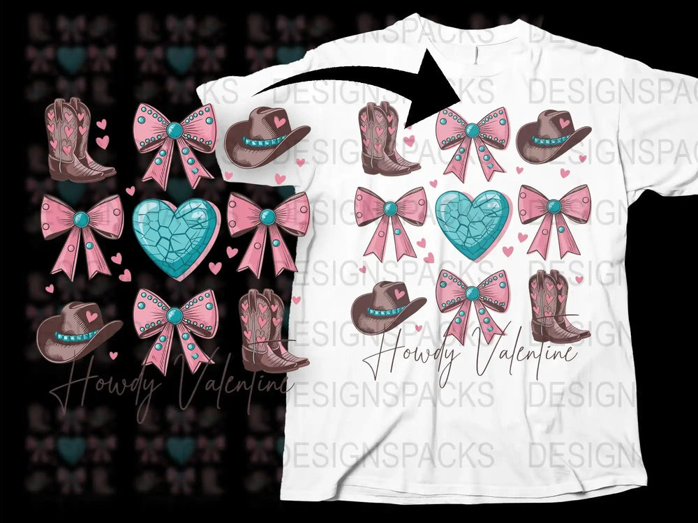 Cowboy Valentine T-Shirt, Western Love Graphic Tee, Pink and Teal Hearts, Kids and Adults Sizes Available