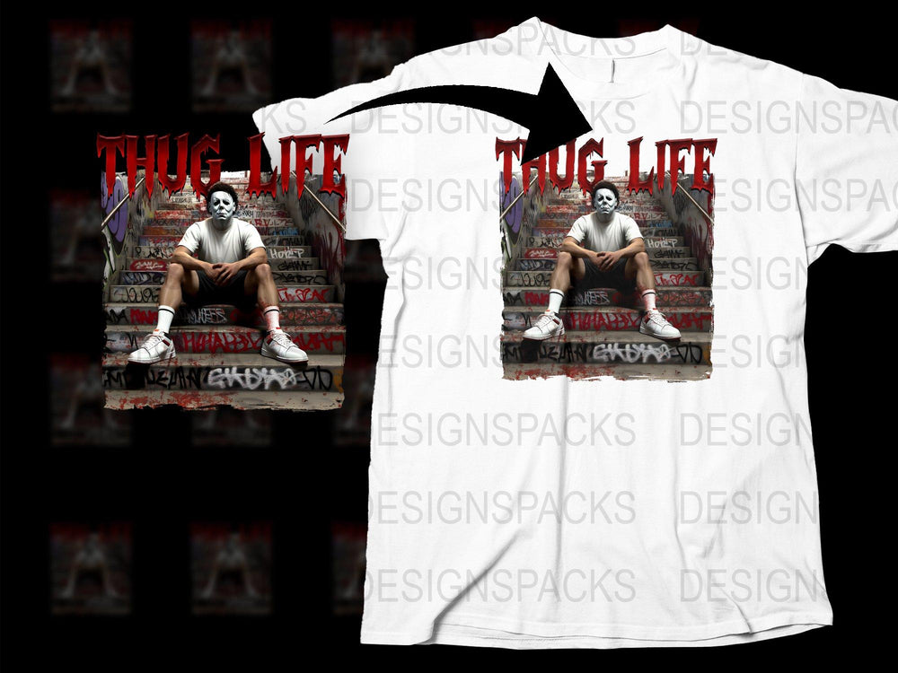 Thug Life Graphic T-Shirt, Urban Streetwear, Hip Hop Fashion, White Tee with Bold Print, Unisex Casual Shirt, Trendy Clothing