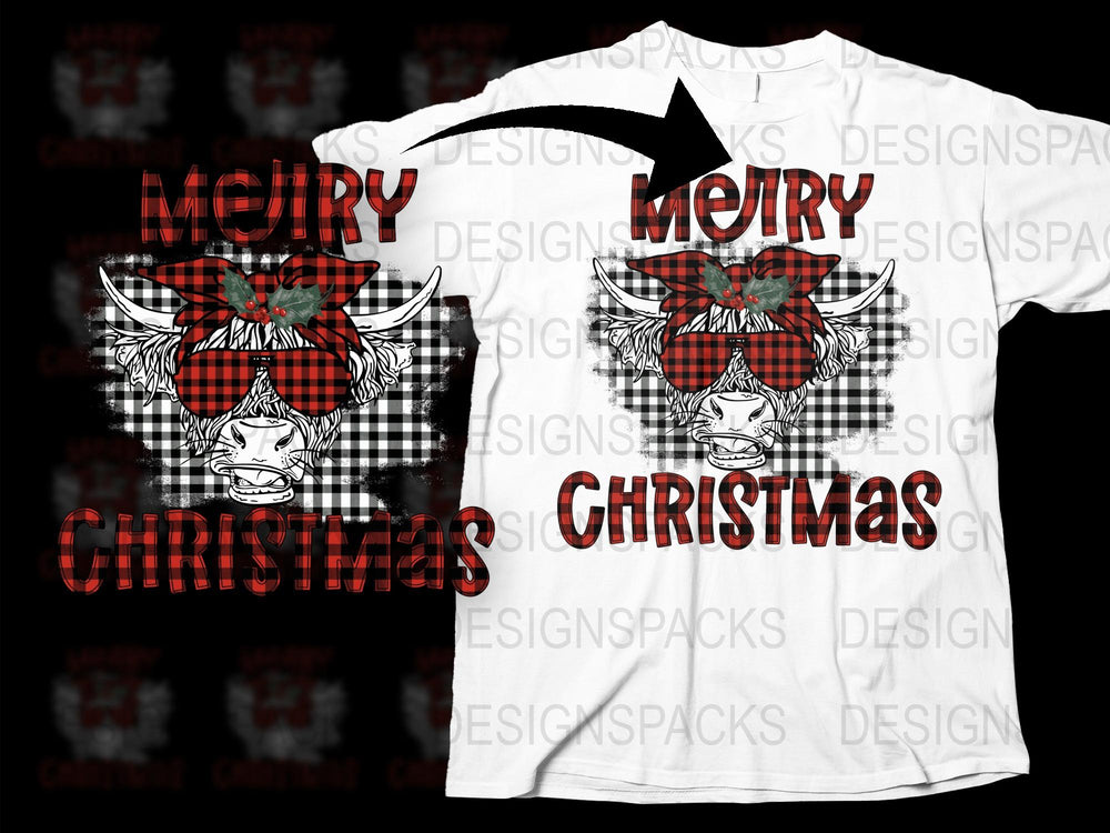 Merry Christmas T-Shirt, Festive Holiday Tee, Red and Black Plaid, Unisex Graphic Shirt for Xmas Party
