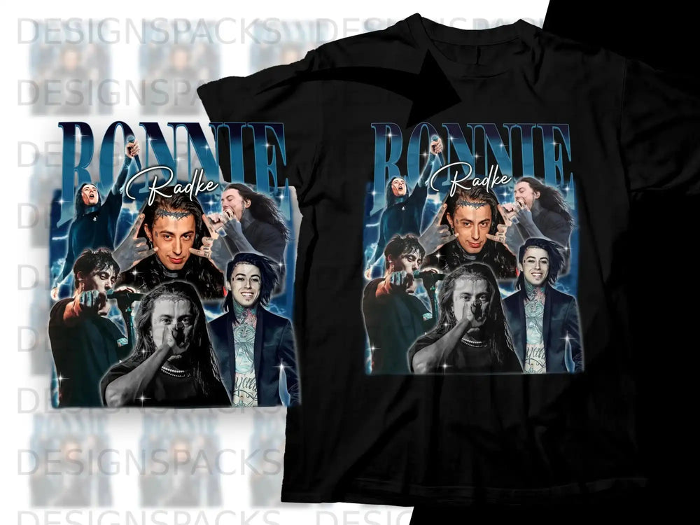 Ronnie Radke in a vintage-style collage on a black t-shirt.