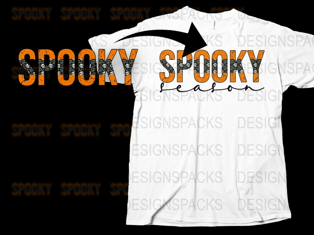 Spooky Season T-Shirt, Orange Black Halloween Graphic Tee, Unisex Fall Fashion Top