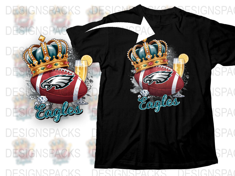 Philadelphia Eagles Themed T-Shirt, Football Crown Graphics, Sports Fan Apparel, Black Tee