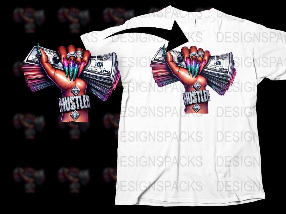 Men's Hustler Graphic T-Shirt, Colorful Money Hands Print, Urban Streetwear, Casual Fashion Tee
