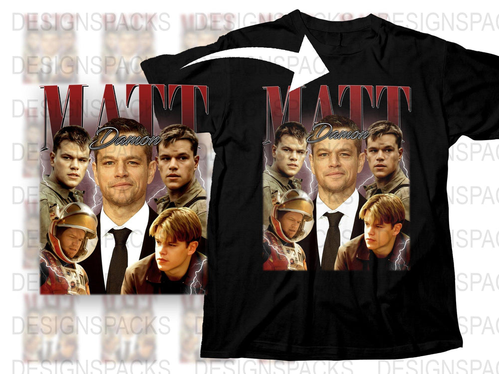 Matt Damon Movie Characters Collage T-Shirt, Film Fan Apparel, Unique Graphic Tee