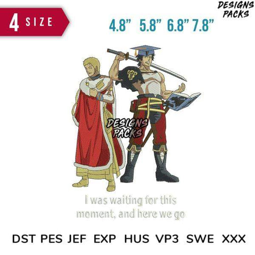 Graduate warrior embroidery design with 4 sizes, DST PES formats, print-ready for apparel