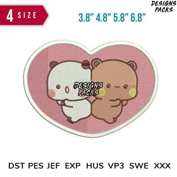 2 bear love Embroidery Design Size item : 3.8" 4.8" 5.8" 6.8"