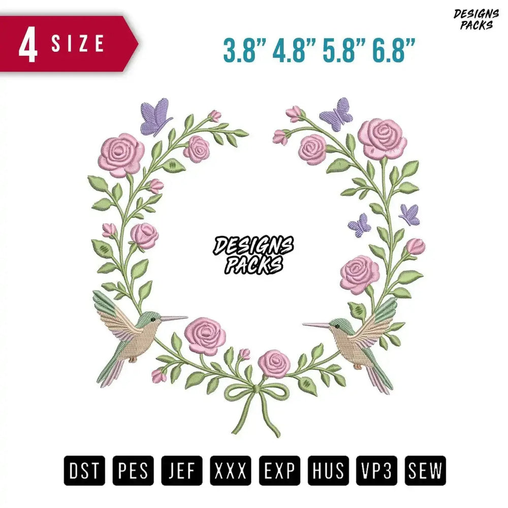 2 Birds Flower Embroidery Design