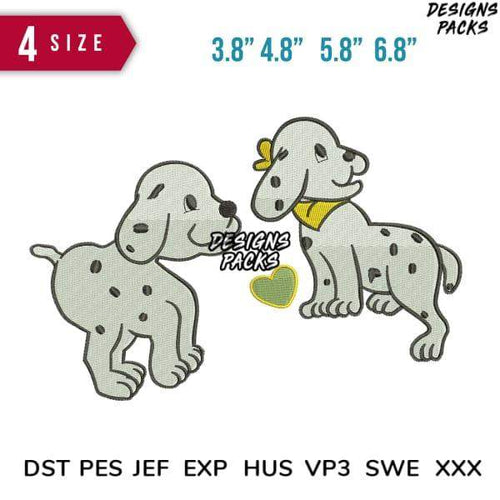 Cute Dalmatian puppy embroidery design in 4 sizes, compatible with DST PES JEF formats for instant download.