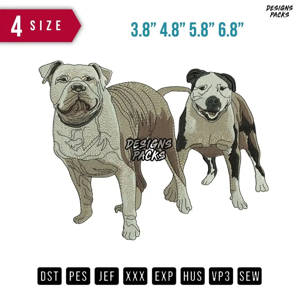 2 Dogs Walk Embroidery Design