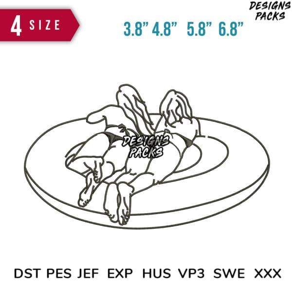 Embroidery design of bunny girl on tumbler, 4 sizes, DST PES JEF formats, print-ready for DTG/DTF