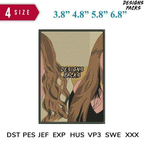 Embroidery design with 4 sizes, 3.8” to 6.8”, in DST PES JEF formats, print-ready for apparel