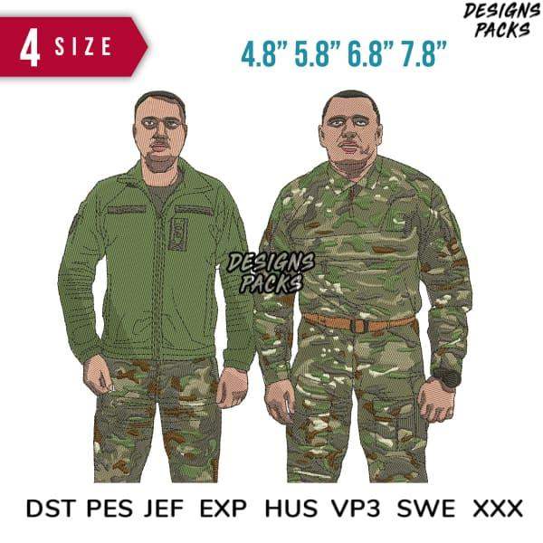 Military camouflage uniform designs in 4 sizes, print-ready for embroidery and DTG