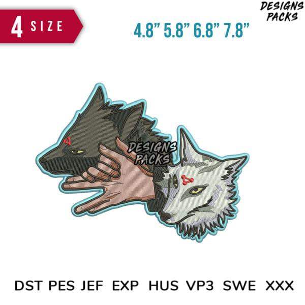 Diseño de bordado de Fushiguro Megumi, signo de lobo 4.8" 5.8" 6.8" 7.8"