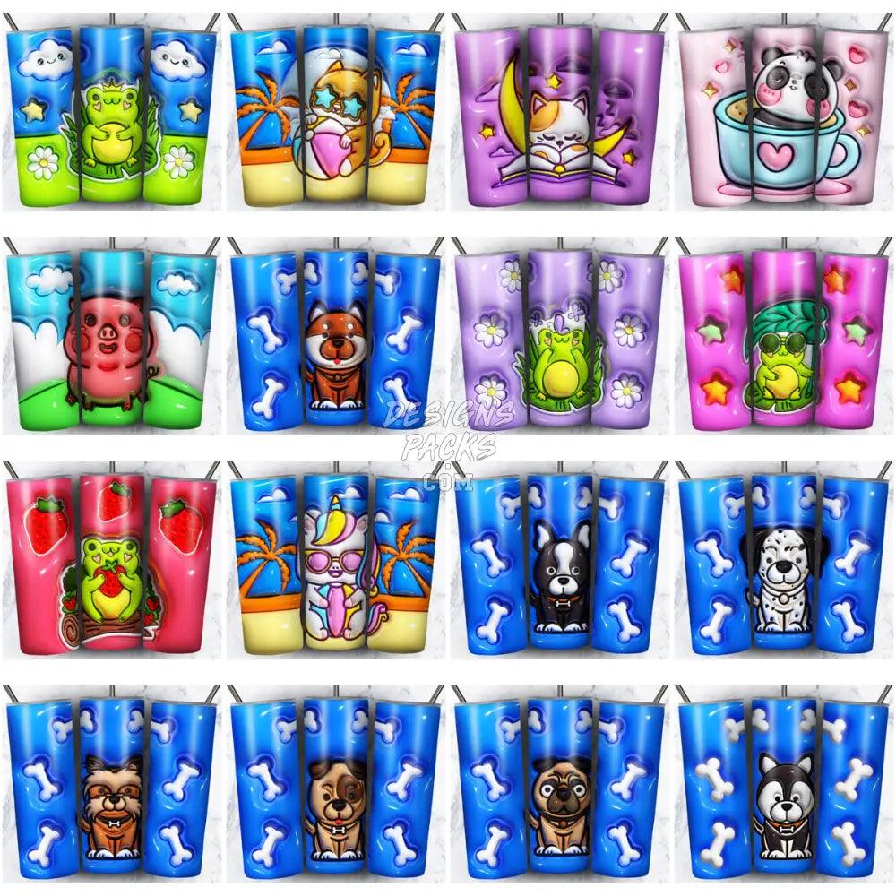 20 3D Puff Cute Animals Tumbler Wrap Bundle Jpg