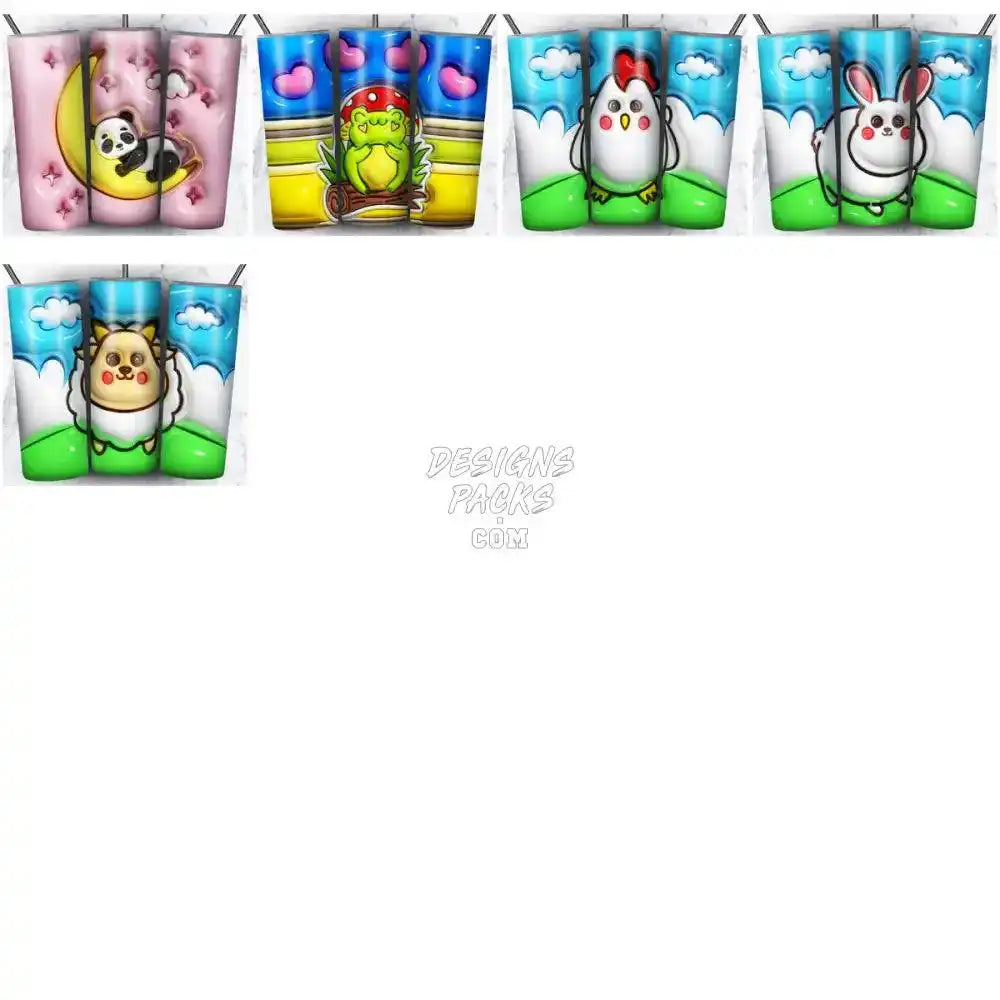 20 3D Puff Cute Animals Tumbler Wrap Bundle Jpg
