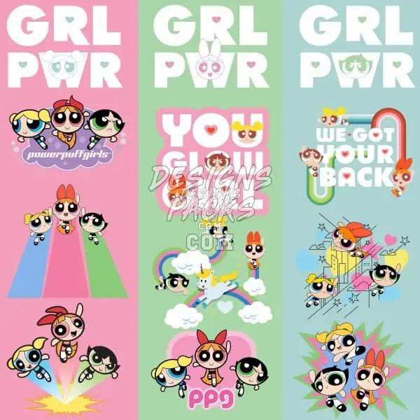 Powerpuff Girls GRL PWR designs for DTG, DTF, embroidery & tumbler wraps — print-ready PNG, SVG, PES